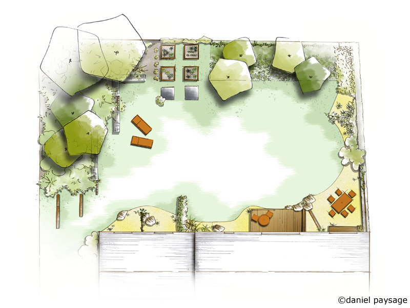 plan d'aménagement d'un jardin rétro